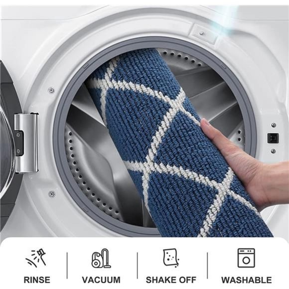 Indoor Door Mat, Non-Slip Absorbent Resist Dirt Entrance Rug, 20" x 32", Navy - Picture 5 of 6